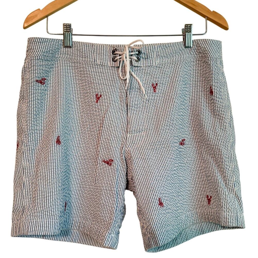 J Crew Seersucker Embroidered Lobster Swim Trunks Size 31